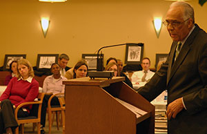Former Ohio Supreme Court Justice Robert M. Duncan died on Friday. Here he is pictured delivering the keynote remarks at the Thomas J. Moyer Ohio Judicial Center during a Black History Month Celebration, February 9, 2009.