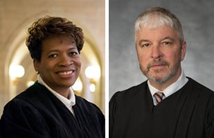 Photo of Justices-elect Melody Stewart and Michael Donnelly
