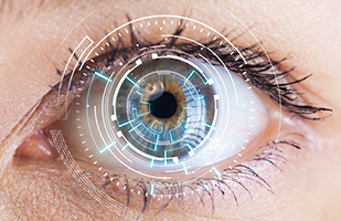 Image of a human eye showing the area of the retina that is scanned using retinal scanning technology