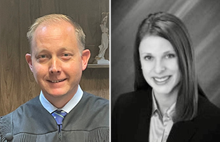 Image of two people in separate photo boxes with Matthew Frericks in his black judicial robe on the left and Jude Amy Rosebrook on the right wearing a dark suit with a white blouse
