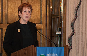 Chief Justice Maureen O'Connor speaks with members of the Columbus Metropolitan Club about court funding.