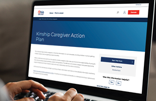Image of a computer screen showing the Kinship Caregiver Action Plan Web page.