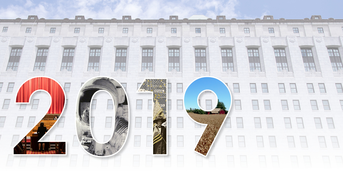 Image of the Thomas J. Moyer Ohio Judicial Center. Below is '2019' with each number cut out to reveal a partial image beneath