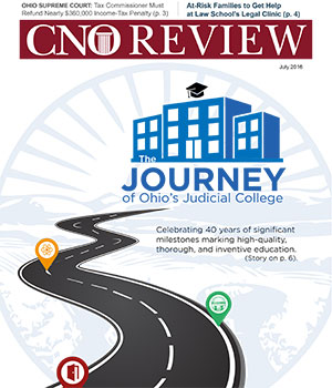 Click to access the complete CNO Review story. Link opens in a new window. Image of a winding road with different colored pins stuck in various locations leading to a blue building with a graduation cap on top.