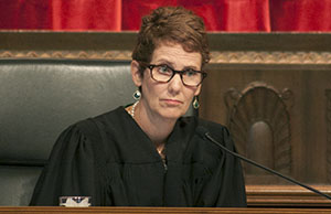Image of Tenth District Appeals Court Judge Julia L. Dorrian serving as a visiting judge on the Ohio Supreme Court
