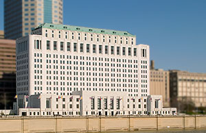 Image of the exterior of the Thomas J. Moyer Ohio Judicial Center taken from the Scioto River.