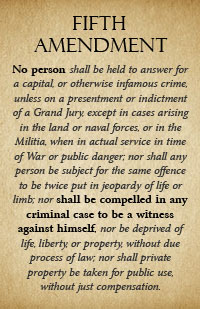 Image of the words from the Fifth Amendment of the U.S. Constitution.