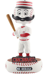 Image of a bobblehead of the Cincinnati Reds mascot Mr. Redlegs
