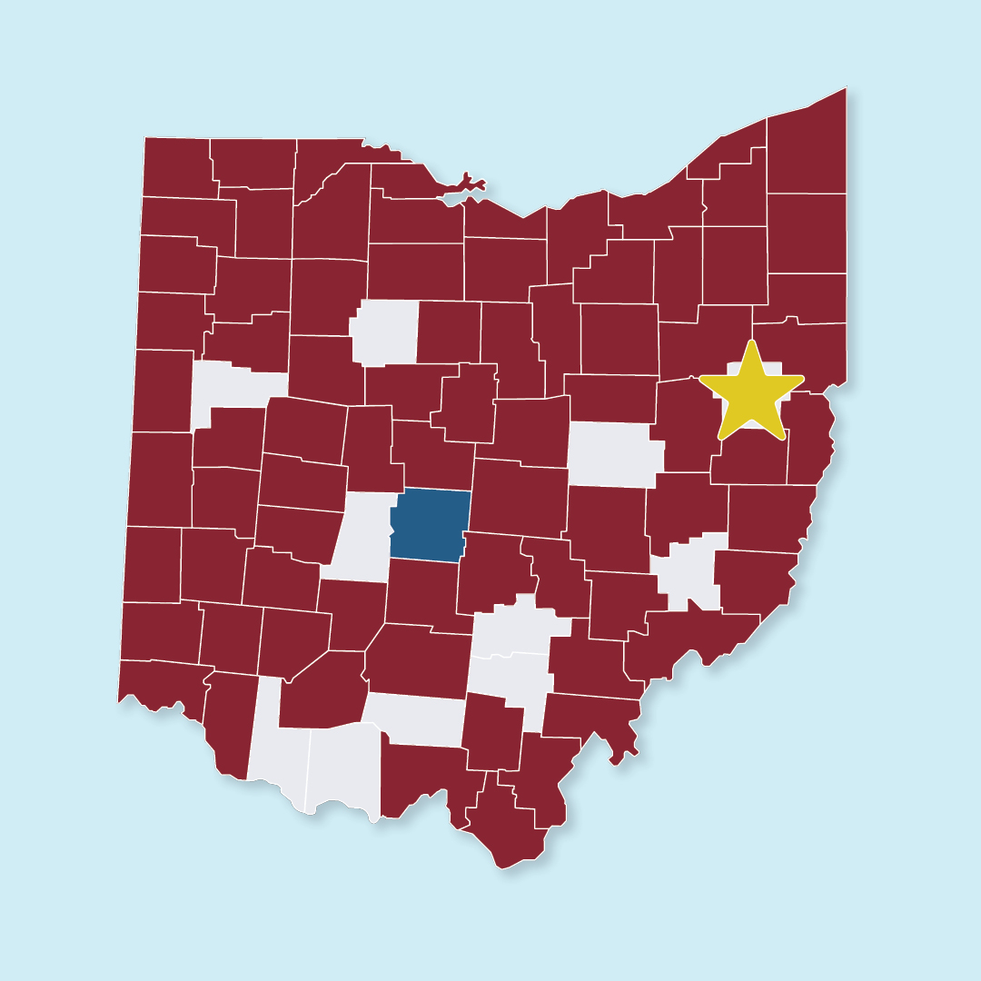 A map of Ohio highlighting Carroll County