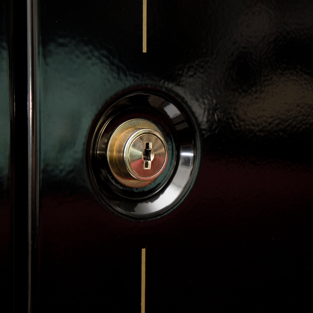 A close-up view of a lock on a gun safe