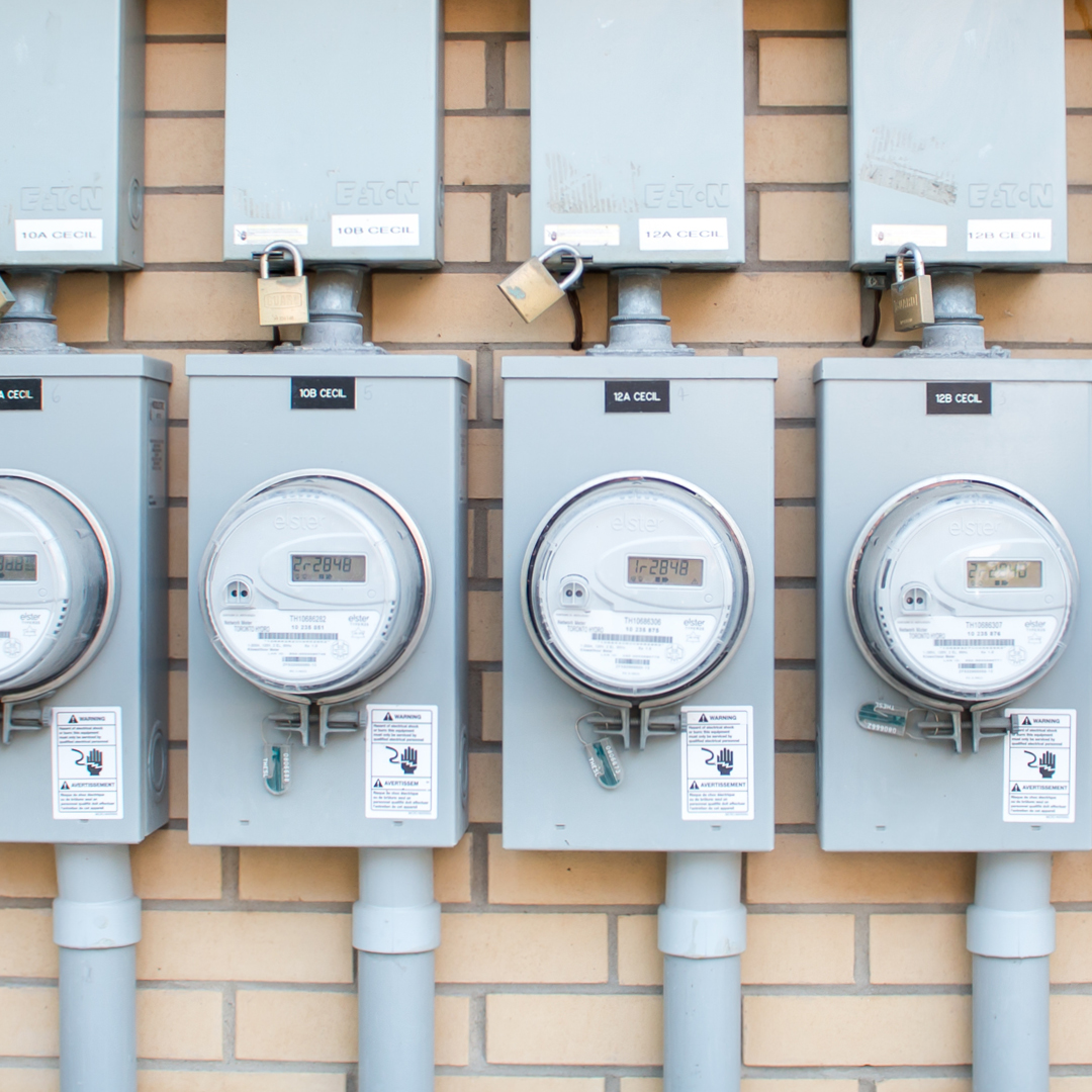 A row of electrical meters