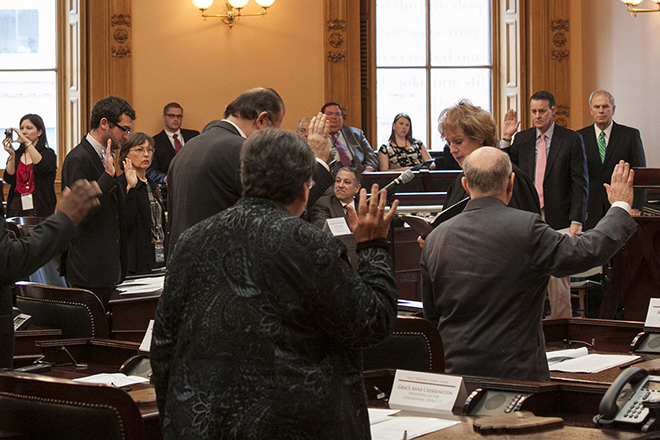 Chief Justice Maureen O'Connor administered the oath to the 18 members of the Electoral College of Ohio on December 17. Chief Justice Maureen O'Connor administered the oath to the 18 members of the Electoral College of Ohio on December 17.