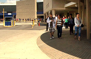 Image of law school students outside of Veterans Memorial in Columbus