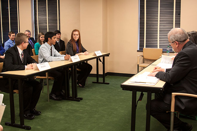Students from Findlay High School answer questions from the judging panel. Students from Findlay High School answer questions from the judging panel.