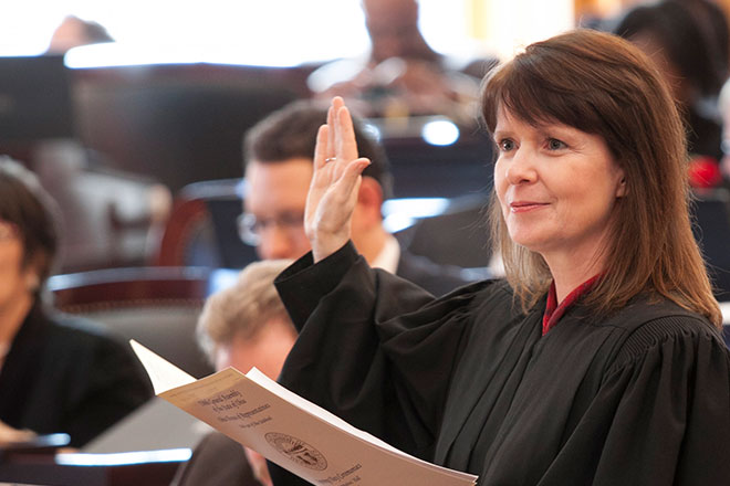 Justice Judith L. French (pictured administering the oath of office to the Ohio House) will be sworn in Wednesday, January 23, during a ceremony in the Statehouse atrium. Justice Judith L. French (pictured administering the oath of office to the Ohio House) will be sworn in Wednesday, January 23, during a ceremony in the Statehouse atrium.