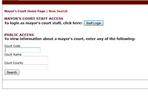 Image of the Mayor's Court Portal on a computer monitor