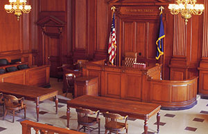 Image of an empty courtroom Image of an empty courtroom