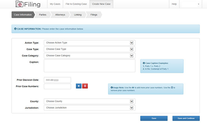 Image of a screen shot of the E-Filing program Image of a screen shot of the E-Filing program