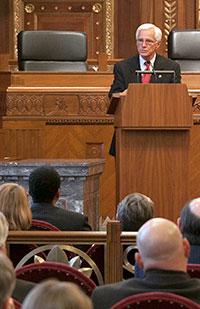 Image of Ohio Supreme Court Justice Terrence O'Donnell speaking at a podium Image of Ohio Supreme Court Justice Terrence O'Donnell speaking at a podium