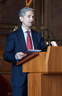Image of Cameron Kerry standing at a podium addressing an audience in the courtroom of the Thomas J. Moyer Ohio Judicial Center Image of Cameron Kerry standing at a podium addressing an audience in the courtroom of the Thomas J. Moyer Ohio Judicial Center