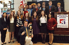 Image of Findlay High School students posing with their trophy Image of Findlay High School students posing with their trophy