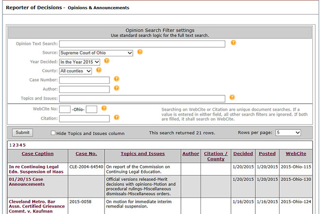 Image of a screen shot of the newly revised Opinions & Announcements page