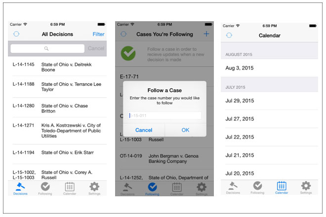 Image of a screen shot of the Sixth District Court of Appeals app Image of a screen shot of the Sixth District Court of Appeals app
