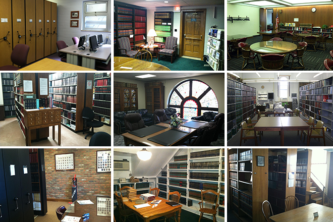 A collage of images of county law libraries from all around Ohio A collage of images of county law libraries from all around Ohio