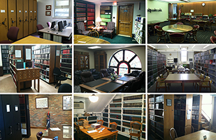 A collage of images of county law libraries from all around Ohio