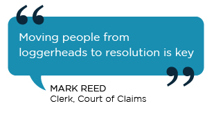 Image of the Mark Reed quote, 'Moving people form loggerheads to resolution is key.'