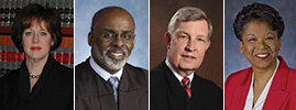 Image of Ohio Supreme Court Chief Justice Maureen O'Connor, Cleveland Municipal Court Judge Ronald B. Adrine, Lakewood Municipal
Court Judge Patrick Carroll, and Jones Day attorney Yvette McGee Brown Image of Ohio Supreme Court Chief Justice Maureen O'Connor, Cleveland Municipal Court Judge Ronald B. Adrine, Lakewood Municipal
Court Judge Patrick Carroll, and Jones Day attorney Yvette McGee Brown