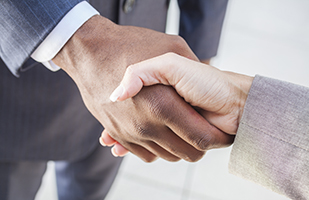 Image of two men in suits shaking hands
