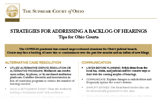 Image of the front of the 'Strategies for Addressing a Backlog of Hearings Tips for Ohio Courts' bench card