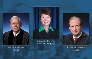 Images of a Caucasian woman and two Caucasian men wearing black judicial robes.