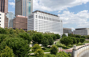 Downtown Columbus with the Thomas J Moyer Ohio Judicial Center in the center