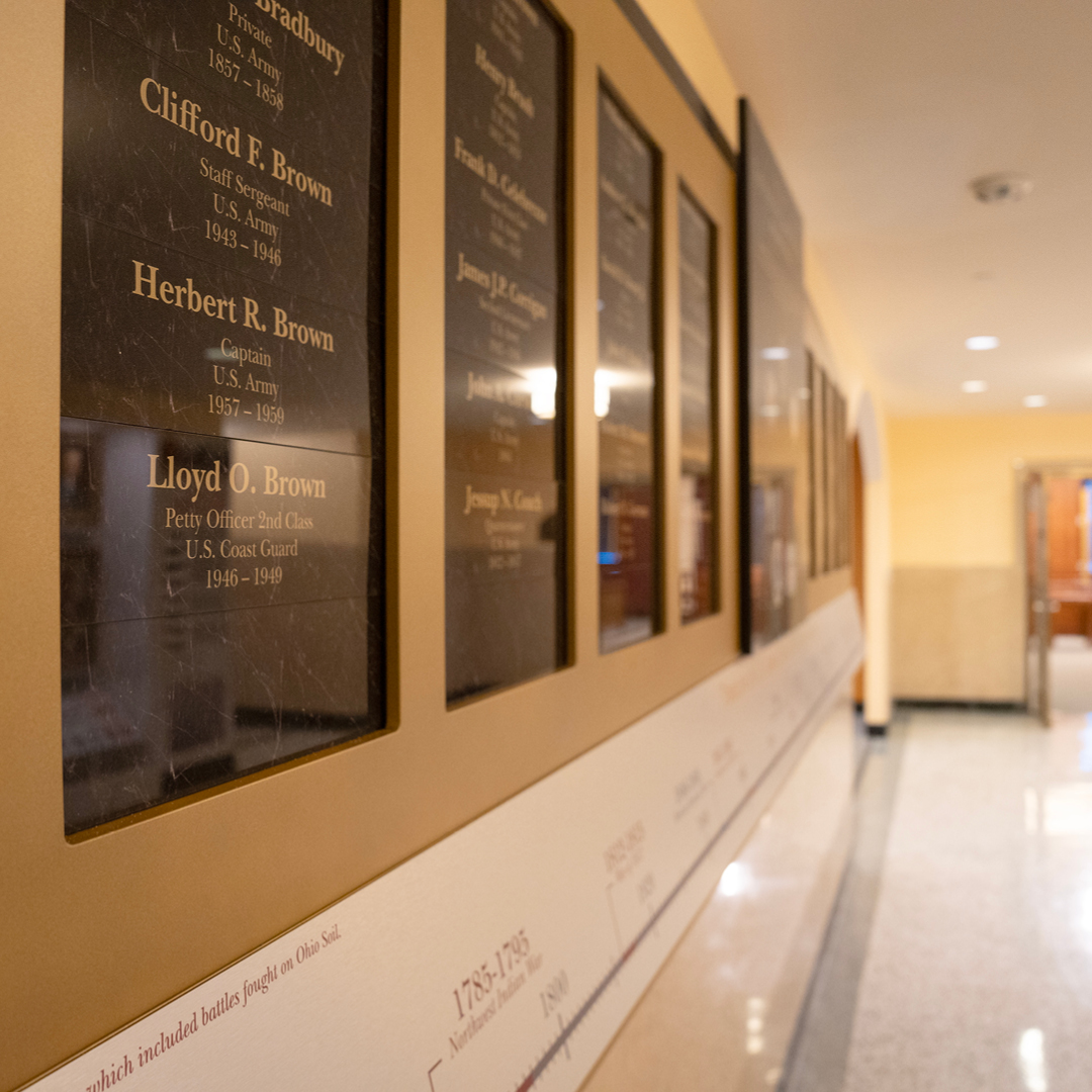 A museum plaque with names of veterans