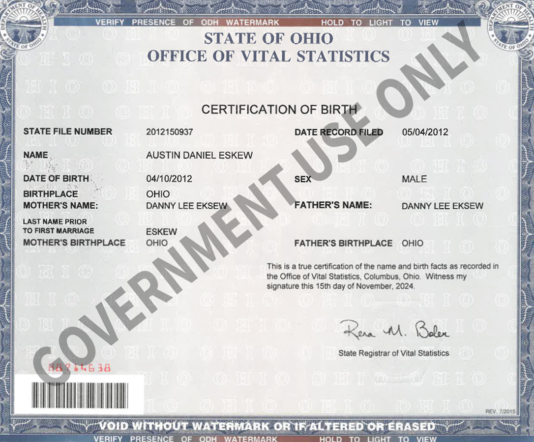 The new Ohio Birth Certificate Template
