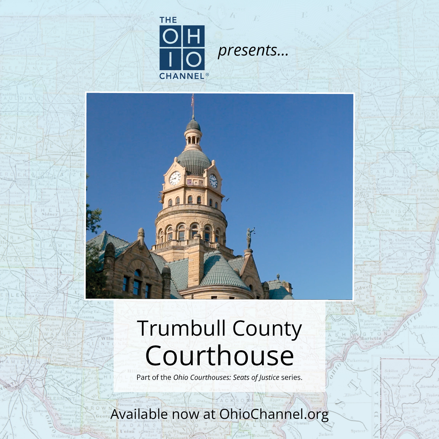 A courthouse with text that reads 'Trumbull County Courthouse'