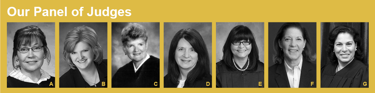 Individual head shots of seven female Ohio judges displayed side-by-side