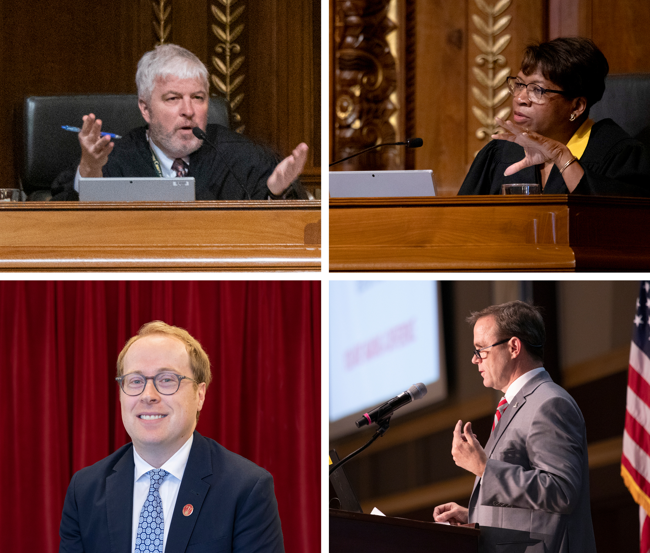 Image of, from top left: Ohio Supreme Court Justice Michael P. Donnelly, Ohio Supreme Court Justice Melody J. Stewart, Ohio Supreme Court Administrative Director Jeffrey C. Hagler, and Ohio Supreme Court Reporter of Decisions Douglas M. Nelson