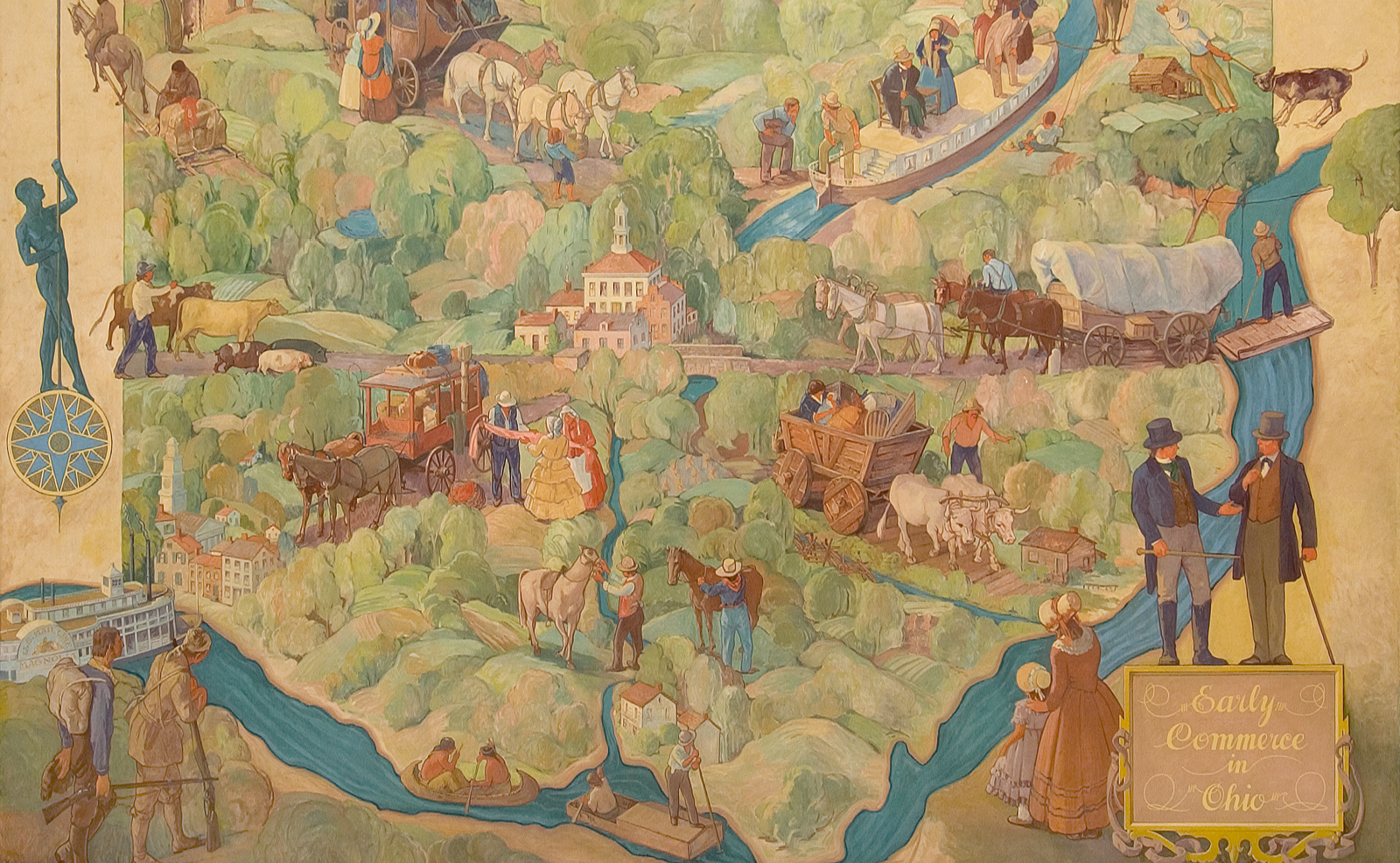 Image of the mural of early commerce in Ohio featured in the Thomas J. Moyer Ohio Judicial Center