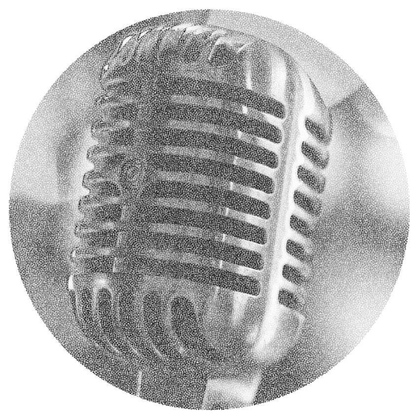 Grainy image of a vintage microphone