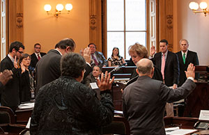 Chief Justice Maureen O'Connor administered the oath to the 18 members of the Electoral College of Ohio on December 17. Chief Justice Maureen O'Connor administered the oath to the 18 members of the Electoral College of Ohio on December 17.